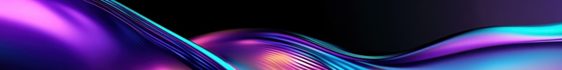 Fototapeta premium Abstract flowing waves, vibrant purple and blue colors, metallic sheen, futuristic design, smooth curves, dynamic motion, liquid metal effect, neon glow, digital art, 3D rendering, high contrast, slee