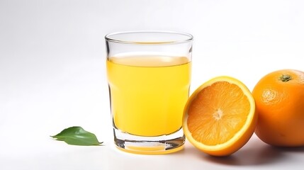 Isolated glass of fresh orange juice isolated on solid white background.