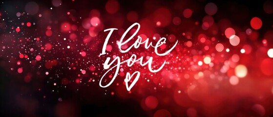 Romantic Red Bokeh Background with I Love You Calligraphy
