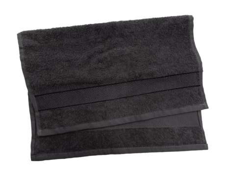 Black waffle terry towel on a white background. View from above. Isolate towels