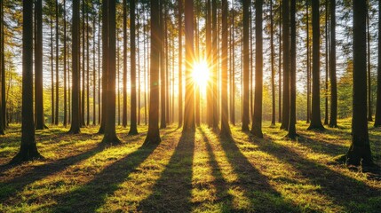 Obraz premium Radiant Sunrise in a Lush Forest Landscape