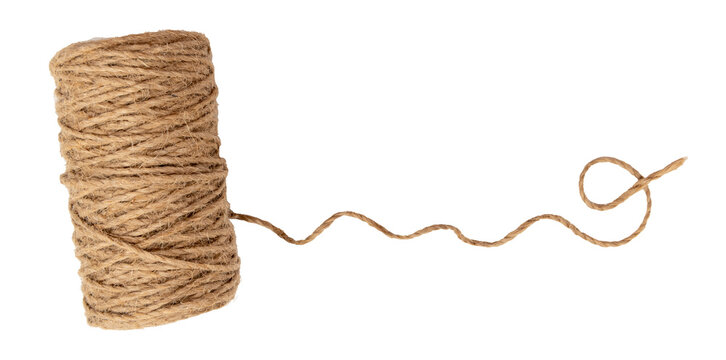 A ball of scourge rope on a white background. Thread isolate. Jute rope