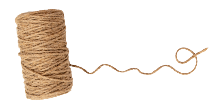 A ball of scourge rope on a white background. Thread isolate. Jute rope