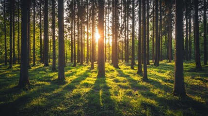 Fototapeta premium Serene Forest with Soft Light and High Contrast Shadows