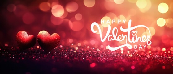 Romantic Valentines Day Background with Sparkling Hearts and Bokeh Lights
