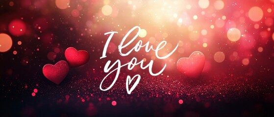 Romantic Valentines Day Background with Hearts and I Love You