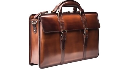 Isolated luxurious leather briefcase with a sleek design isolated on solid white background.