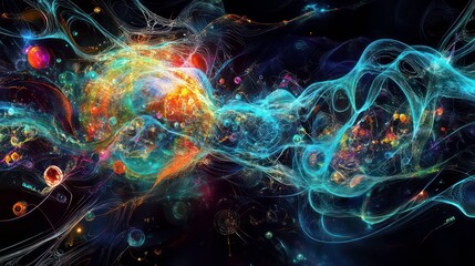 Obraz premium abstract concept depicting the integration of big data and technology with swirling algorithms and digital elements representing innovation and connectivity