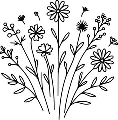 Wildflower svg, floral svg, wild floral line art