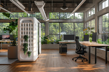Modern office with natural light and plants