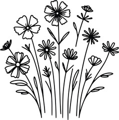 Wildflower svg, floral svg, wild floral line art