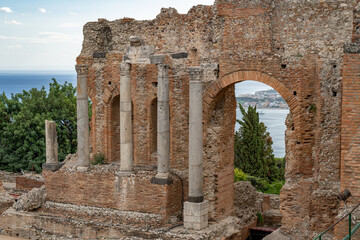 Views from the amphitheater in Taormina, Sicily.