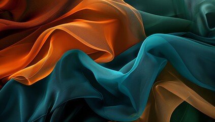 Obraz premium Abstract image of flowing teal and burnt orange fabric. The rich colors and textures create a luxurious and elegant feel.