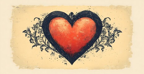 A heart with a bold black and red design, representing passion and intensity


