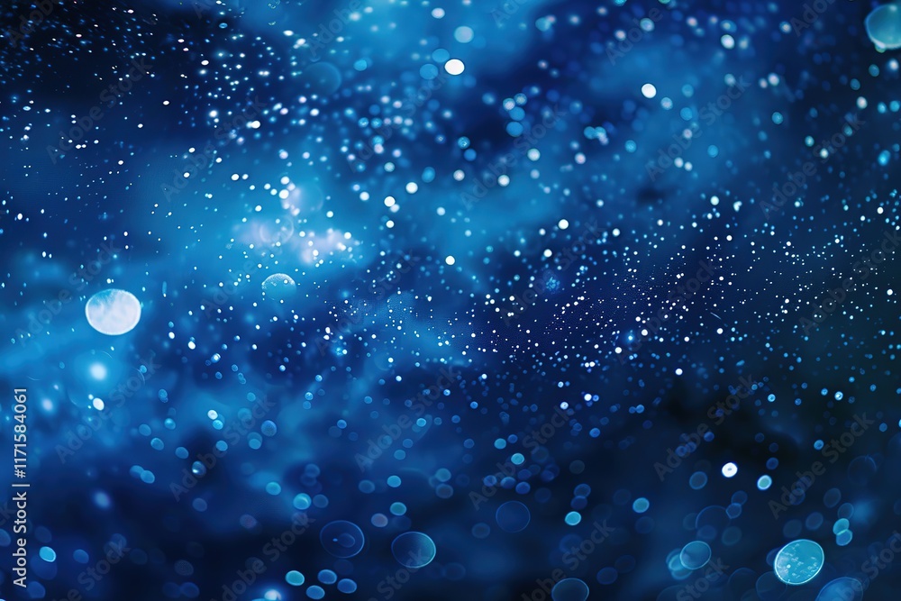 Poster abstract blue bokeh background with sparkling lights.