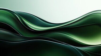 Fototapeta premium Abstract waves, metallic green curves, dynamic flowing lines, sleek modern design, glossy texture, dark background, futuristic aesthetic, elegant motion, minimalist composition, smooth gradients, flui