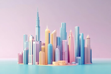 Dubai skyline: luxury skyscrapers defining the city center in this 3D concept background of the United Arab Emirates.