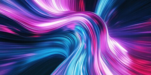 Obraz premium Abstract, swirling light trails, vibrant neon colors, purple and blue hues, dynamic motion, smooth curves, energy flow, glossy surface, futuristic, digital art, high contrast, luminous streaks, fluid 
