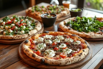 Delicious pizzas topped with fresh ingredients