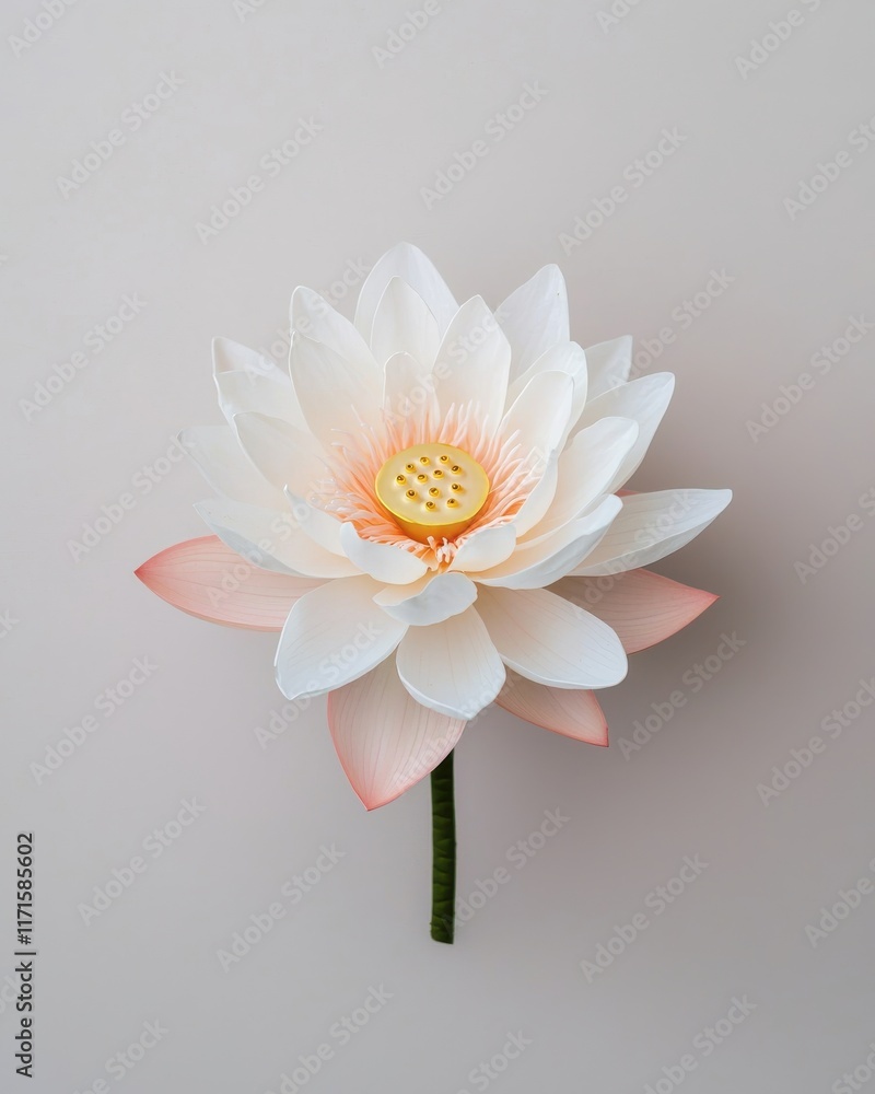 Poster minimalist depiction of a single lotus flower on a subtle background, perfect for nature and tranqui