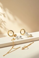Gold jewelry rings and earring with diamond beautiful Soft macro focus photography