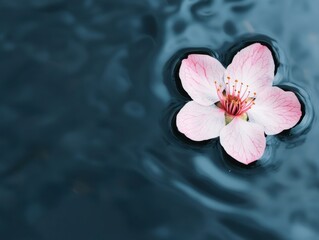 Delicate Single Plum Blossom Floating Gracefully on Still Water, Capturing the Beauty of Nature Elegance and Serenity in Tranquil Waters