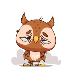 A cute cartoon owl with a quirky, sleepy expression, ideal for childrens media and various designs