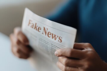 Senior man reading fake news on newspaper