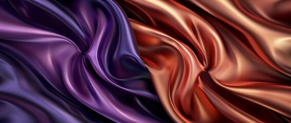 Obraz premium Luxurious deep purple and copper satin fabrics swirl together in a dramatic display of rich textures and colors.