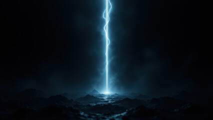Obraz premium A dramatic stormy scene with an AI lightning bolt striking from the sky to a body of water below.