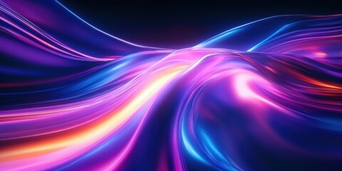 Obraz premium Abstract neon lights, vibrant pink and blue streaks, dynamic energy flow, futuristic background, glowing waves, electric atmosphere, motion blur, glossy reflections, digital art, colorful light trails