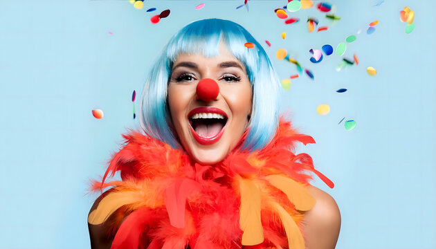 frau, sch&ouml;nheit, person, model, mit, per&uuml;cke, k&ouml;ln, k&ouml;lle, alaaf, karneval, konfetti, kost&uuml;m, studio, photo, shooting, bunt, spa&szlig;, party, feiern, fasching, deutsch, deutschland, gestalten, gesicht, ad