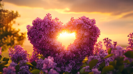 Fototapeta premium Romantic Lilac Heart with Pink and Purple Flowers