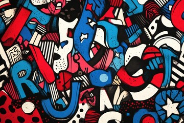 Abstract Red Blue White Graffiti Art Design