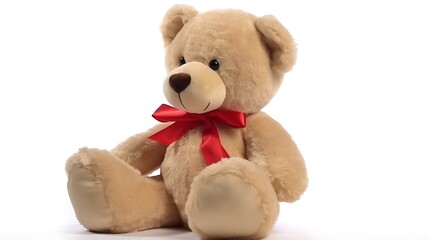 Isolated soft teddy bear with a bowtie isolated on solid white background.
