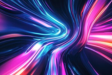 Fototapeta premium neon waves, vibrant colors, blue and pink light trails, abstract energy flow, glowing curves, digital art, futuristic, electric atmosphere, smooth lines, dynamic motion, luminous streaks, cosmic backg
