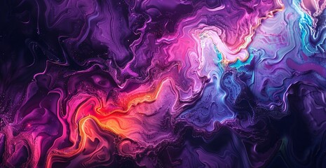 Fototapeta premium Abstract swirls of vibrant purples, pinks, and oranges create a mesmerizing, dynamic artwork. A captivating blend of color and movement.