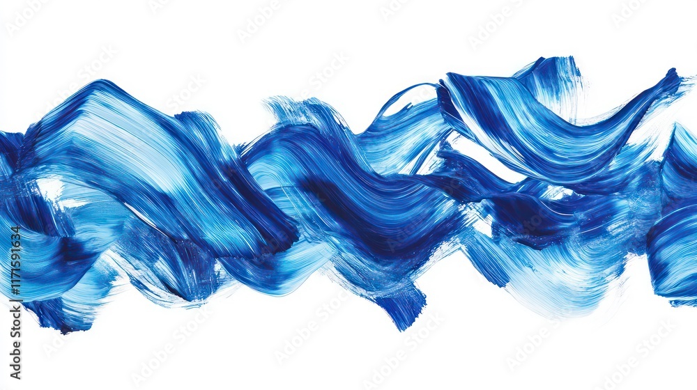Poster blue watercolor paint strokes isolated against a white background creating an abstract visual effect