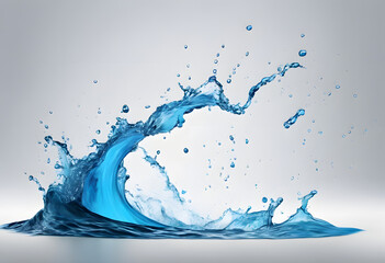A dynamic splash of blue water against a light gray background, capturing motion and fluidity.