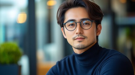 Portrait of a Confident Man with Glasses Indoors