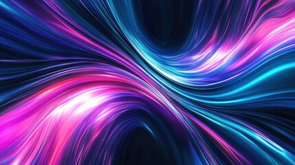 Obraz premium neon waves, vibrant colors, blue and pink light trails, abstract energy flow, glowing curves, digital art, futuristic, electric atmosphere, smooth lines, dynamic motion, luminous streaks, cosmic backg