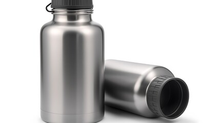 Isolated stainless steel water bottle with a matte finish isolated on solid white background.