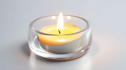 Isolated tealight candle in a silver holder with a soft glow isolated on solid white background.
