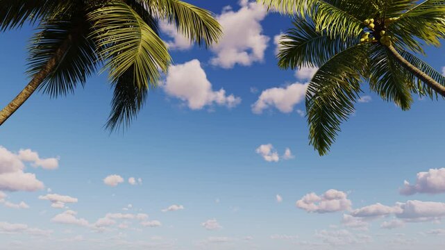 
Tropical landscape with palm trees, sky and sea.
Travel, trip, tourism, vacation, relax, weekend