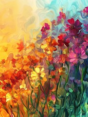 Colorful abstract flower meadow illustration. Generative AI.