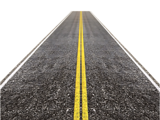 straight asphalt road with yellow markings isolated on transparent or white background, png cutout