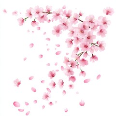 Fototapeta premium Pink Cherry Blossom Falling Down. Isolated Vector illustration of Cherry Blossom. Flying Pink Sakura Petals Background. Design of Greeting or Invitation Card.