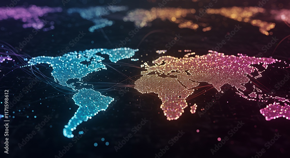 Poster abstract tech background with illuminated fiber optic connections, quantum computing network system 