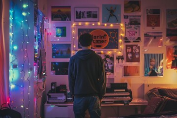 Fototapeta premium Cozy bedroom with creative wall decor