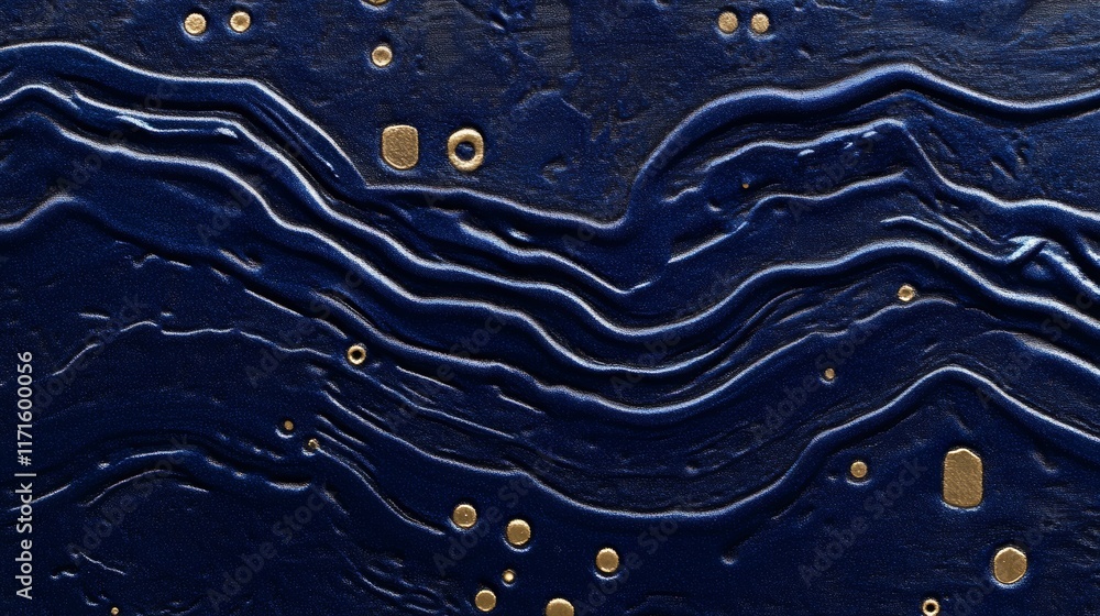 Poster detailed view of intricate blue circuitry pattern showcasing dynamic lines and golden accents across